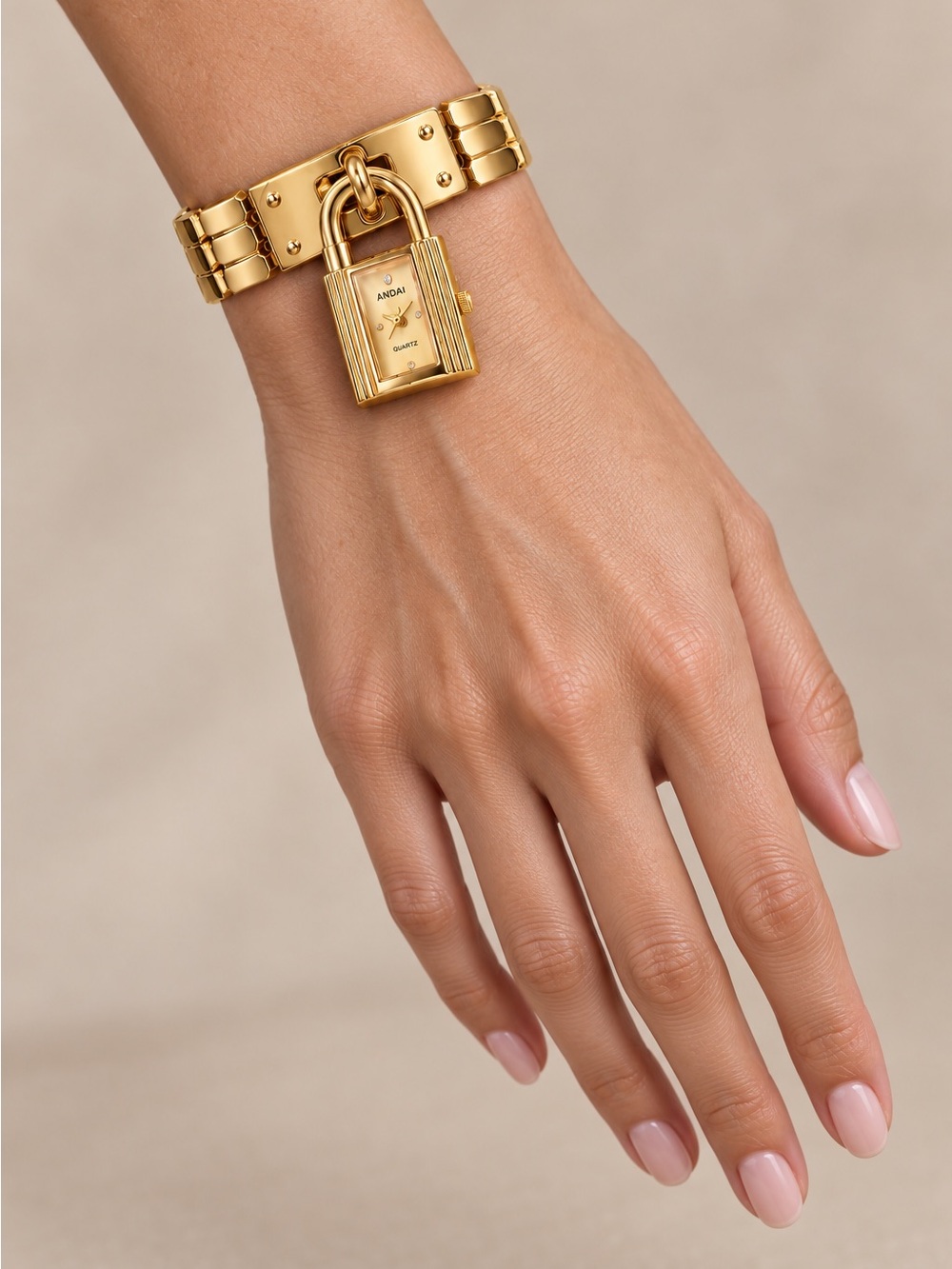 Luxury Gold Padlock Charm Bracelet Watch